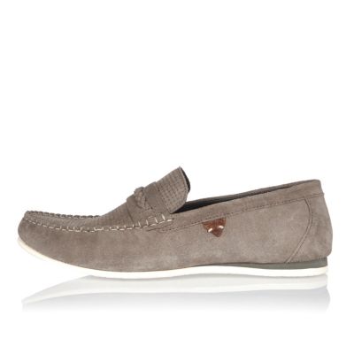 Light grey suede woven loafers